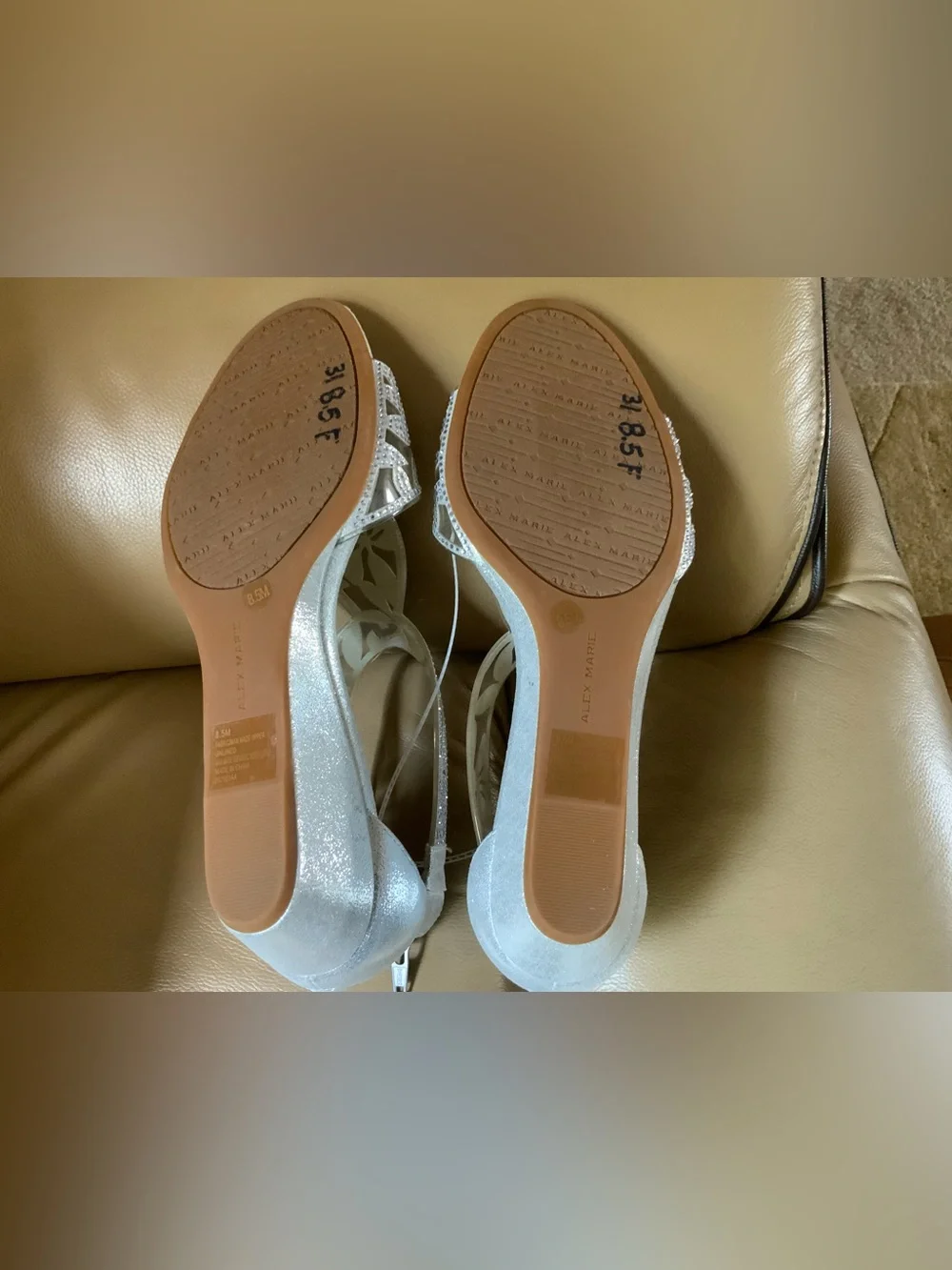 Alex Marie Silver Embellished T-Strap Wedge Sandals